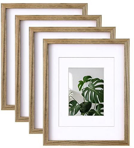 EGOFINE 14x11 Photo Frame Set of 4 with Plexiglass, Display Pictures 7x5/10x8 with Mat or 14x11 Without Mat for Tabletop and Wall Mounting, Carbonized Brown