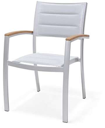 METRO Professional Gartenstuhl mit Armlehne Lynx, Aluminium/Textilen-Bespannung, 58 x 59.4 x 88.2 cm, Stapelbar, Wetterfest, 150 kg Tragkraft, Silber