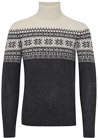 Blend BHTjesse Herren Rollkragenpullover Pullover mit Rollkragen Norwegermuster Rippbündchen Regular fit, Größe:2XL, Farbe:Charcoal Mix (200278)