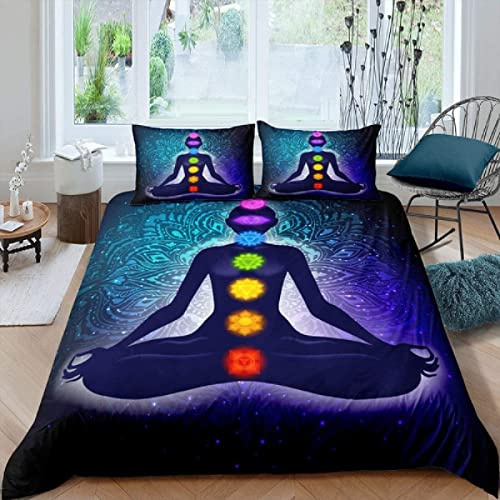 3D Zen Spirituelle Bettwäsche 135x200 Indisch Böhmisches Weiche Microfaser Bettwäsche-Sets Bettbezug mit Reißverschluss und 2 Kissenbezug 80x80 cm