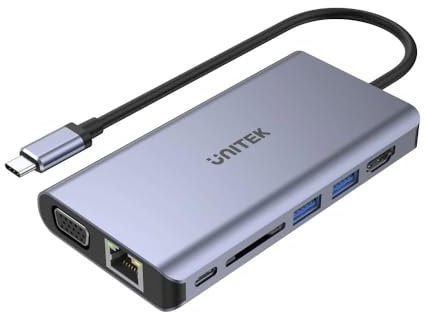 UNITEK USB HUB HUB 8-w-1 USB-C 3.1; HDMI; VGA; RJ45; SD; PD 100W; D1019B