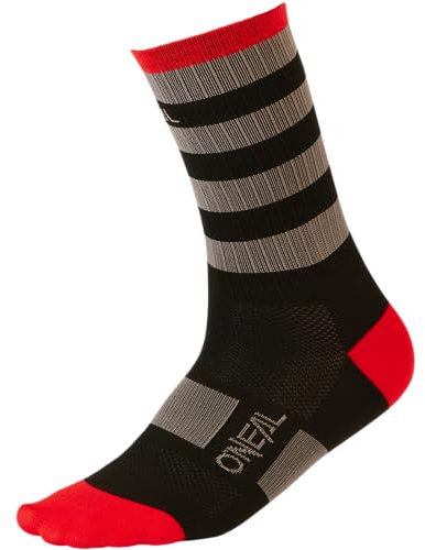 O'NEAL | Mountainbike Fahrrad Socken | Downhill Freeride | Schweißabsorbierend, gute Passform, hochwertige Materialien | MTB Performance Sock Stripe V.24 | Unisex | Schwarz Grau Rot | 39-42