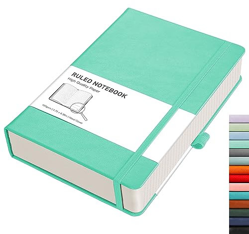 RETTACY Lined Journal Notebook - A5 Note Book Hardcover Thick Notepad 320 Numbered Pages for Writing,100gsm Lined Paper, Leather Hardcover, for Women Men Office School,14.5 x 21cm - Mint Green