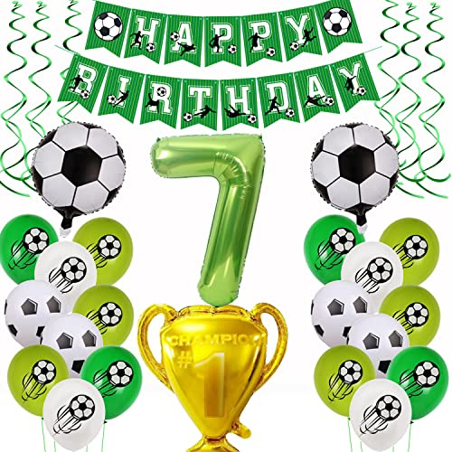 Fußball 7 Geburtstag Deko, Fussball Luftballon 7. Geburtstag Grün,Fußball Luftballon 7 Jahre Deko,Grün 7.Geburtstagsdeko Jungen, 7.Geburtstagsdeko Ballon Jungen 7 Jahr Fußball