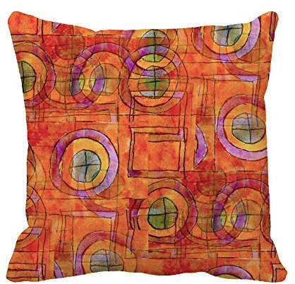 45 cm x 45 cm großer Kissenbezug, bunt, künstlerisch, orange, Kubismus, abstrakt, Picasso, Aquarell-Bordüre, Pinsel, Kissenbezug, dekorativer quadratischer Kissenbezug