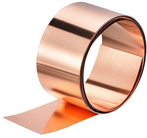 sourcing map Copper Sheet Roll 3500mm x 100mm x 0.1mm, 99.9% Pure Copper Strip Copper Flashing Metal Foil Plate for Electricity DIY Projects (Multiple Sizes)