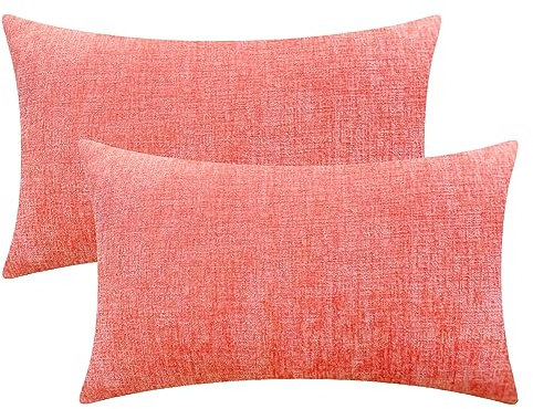 CaliTime Pack von 2 Cozy Bolster Kissenbezüge Cases für Couch Sofa Home Decoration Solid gefärbt Soft Chenille 40cm X 66cm Living Coral