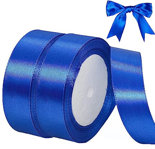 qingmeng Satinband Blau, 44m Geschenkband Breit 20mm, Schleifenband, Hochzeit Stoff Band für Taufe Geburtstag Deko Geschenkverpackung