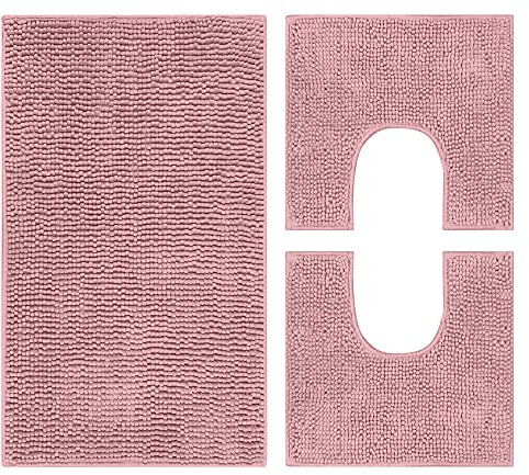 Il Gruppone Passione Casa Set Tappeti Bagno con Fondo Antiscivolo Lavabili in Lavatrice Assorbenti 45 x 75 Cm 3 Pezzi - Rosa