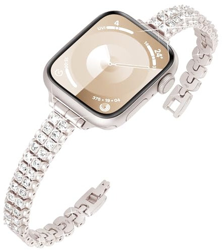 Vamyzji Compatible with Apple Watch Strap 42mm(Series 10) 41mm 40mm 38mm, Ultra-Slim Metal Strap for Apple Watch Series 10 9 8 7 6 5 4 3 2 1 SE, Bling Luxury Fashion Metal iWatch Strap for Women Girls