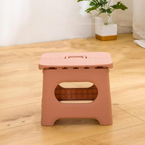 Tabouret Pliable en Plastique Portable pour Enfants et Adultes - Utilisation dans la Cuisine, Chambre à Coucher, Tabouret Pliant pour Enfants avec poignée, Pique-Nique, Salle de Bain, Rose,