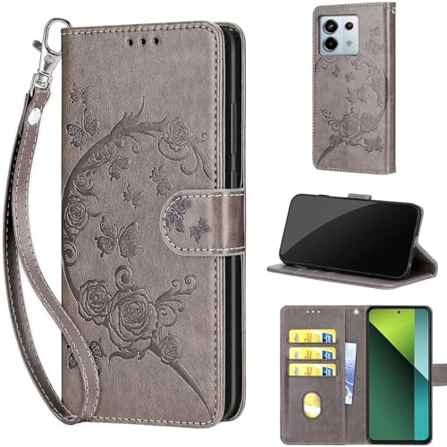 Funda para Xiaomi Redmi Note 13 Pro 5G, Gris | Ranura Tarjeta,Función de Soporte, Flip Folio Cuero Carcasa, con Tapas Magnético Protección