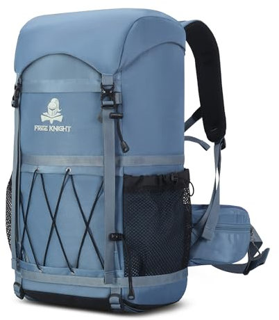 Bseash 40L Leichter wasserdichter Wanderrucksack mit Regenschutz, Outdoor Sport Reise Tagesrucksack Multifunktions Reisetasche für Camping Klettern Skifahren Radfahren (Hellblau)