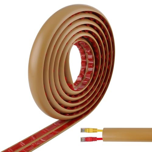 BRISKORE Cache Cable Sol, Petit Canal de Câble Flexible, 3M Goulotte Passe Cable Sol Silicone, Cache Fil Électrique Sol Auto-Adhésif pour Tous Les Câbles (Marron)