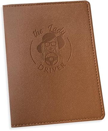 Jolis Papiers Porte Carte Grise Porte Papiers Voiture Femme Permis De Conduire Cuir Synthétique Etui Carte Grise Haute Qualité – Marque Francaise (Lady Driver, Camel)