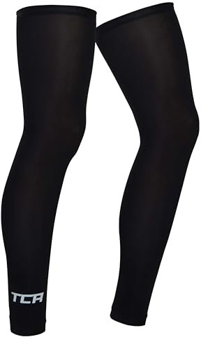 TCA Manga UPF 50 +, Anti-Llip, Calentadores de piernas todo el año para hombres y mujeres para ciclismo, correr, caminar, baloncesto - Manga de compresión completa para piernas. - Negro, L