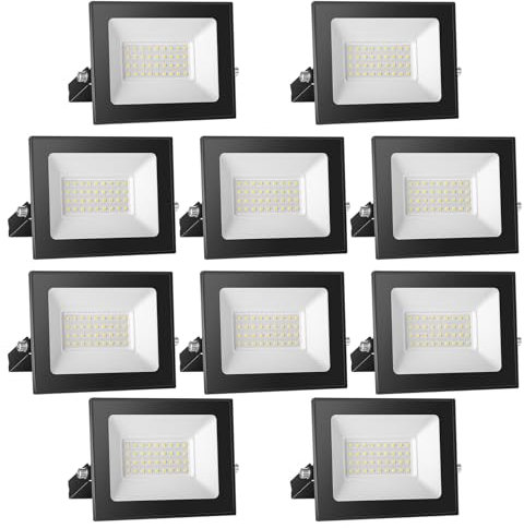 Proyector LED 12V DC, 30W LED Proyector IP65 Resistente al agua, 6000K Blanco frío LED luces de pared al aire libre, 3000LM LED proyector para jardín, patio, terraza, garaje,10-piezas