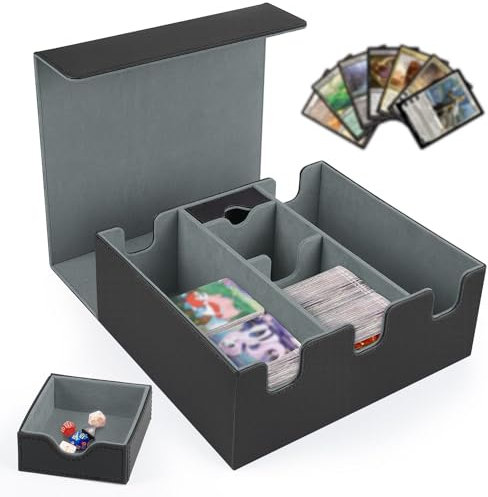 Sammelkarten Box - 6 in 1 Aufbewahrungsbox für 1200+ Karten, Deck Box für Magic The Gathering, PU Magnetic Box mit 6 Trennwänden für YGO PTCG PKM TCG (Schwarzgrau)