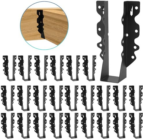 24PCS 2x8 Joist Hanger,Hurricane Ties,Black Powder Coating Joist Brackets for Rafters Tie Brackets…