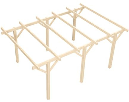 Wood&Play - Carport Überdachung - Einzelcarport aus Holz mit Dacheindeckung - Abstellplatz Holz Pavillon - KVH Holzkammer - Freistehend - 350x525cm - Gerader Stoß - 12x12x215cm