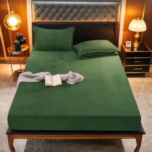Gezu Flauschige Plüsch Spannbettlaken 200x200cm Grün Salbeigrün Winter Warm Flanell Fleece Biber Samt Cashmere Touch Spannbetttuch Kuschelig Bettlaken für 25 bis 30cm Matraze