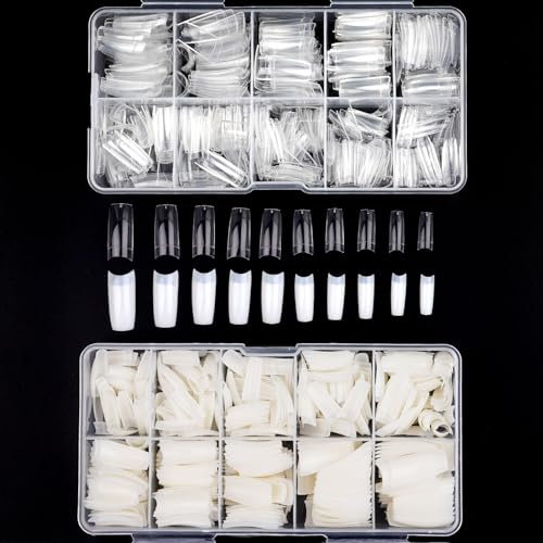 COCOMAX 1000 Pcs Acrylic Nail Tips, 10 Sizes Square Nail Tips, Nail Tips for Acrylic Extensions, Acrylic Tips for Girls Women Nail Salons and DIY Nail Art Manicure Tool with Box-Clear, Natural