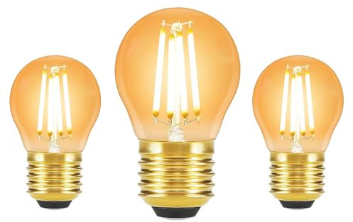 Wenscha Vintage LED Glühbirne E27 G45: Warmweiß 2400K, nicht dimmbar mit Teilton-Glas & Goldfassung – Retro-Filamentoptik im P45 Golfball-Design für Kronleuchter, Stehlampen, Café-Deko (3er Set)