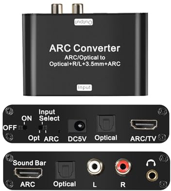 HDMI ARC Audio Extractor With Digital Optical Stereo RCA L/R Coaxial SPDIF, 3.5mm Jack ARC Adapter, 192KHz DAC Converter