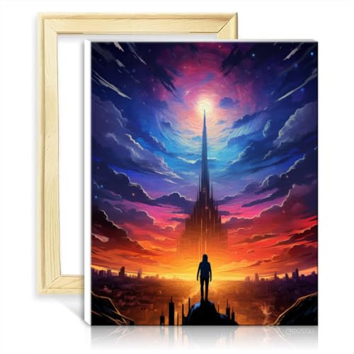 Malset zum Zeichnen auf Leinwand, „Flucht aus der Stadt“, Wanddekoration für Kinder und Erwachsene – mit Pinseln und Acrylpigmenten für Zuhause und Wohnzimmer, dekorativ, ohne Rahmen (30 x 40 cm)