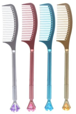 zaoalife 4Pcs Cute Synthetic Rhinestone Comb Shape Gel Pen, Comb-Shaped Fun Pen Household Sign Pen Writing Tools Office Supplies
