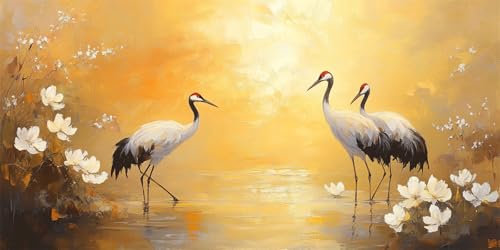 Malen Nach Zahlen Erwachsene,Malen Nach Zahlen Rotkronenkranich Paint by Numbers Vogel,DIY Erwachsene Bastelset Pinseln Acrylfarben Handgemalt Ölgemälde Leinwand Home Decor,100x200cm(Mit Rahmen)E-7