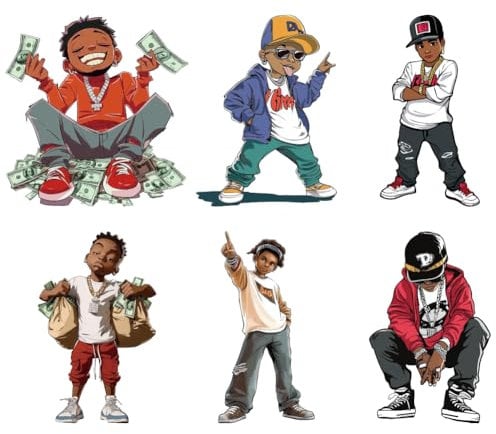 arricraft 6 Pcs Iron on Decals Patches, 6 Sizes Hip-hop Boy Iron on Stickers Cool Boy Heat Transfer Stickers Plastic Washable Patches for Clothes Decor Backpacks Cover