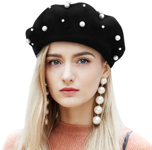 CALLARON Damen Perlen-baskenmütze Aus Wolle Elegante Warme Baskenmütze Mit Perlenverzierung Für Herbst Und Winter Vielseitig Kombinierbar Für Jeden Anlass