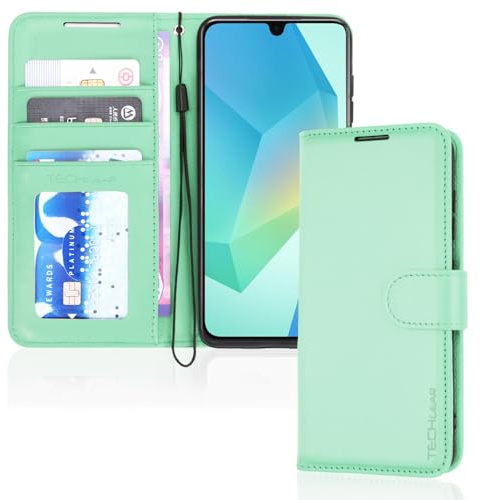TECHGEAR For Samsung A26 Phone Case, Mint Green PU Leather Wallet Case with RFID Blocking Card Slots, Stand Function, Wrist Strap, Magnetic Closure, Offering Shockproof Protection for Galaxy A26 5G/4G