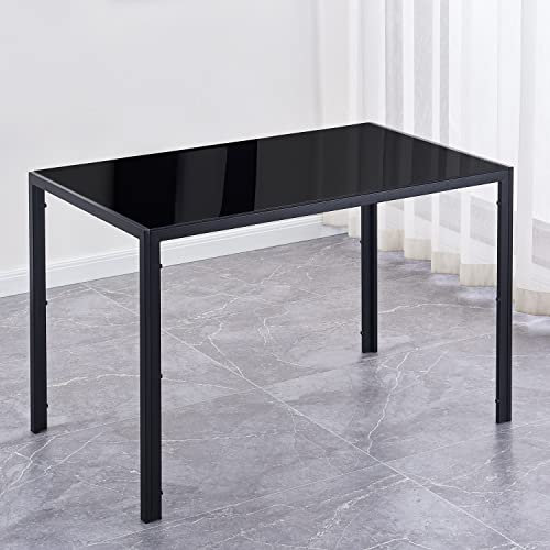 Moderner Esstisch mit Marmor-Effekt, 120 cm, rechteckige MDF-Platte mit Metallbeinen, für Zuhause, Küche, Esszimmer, Möbel, gehärtetes Glas, schwarzes Finish