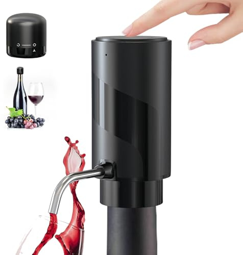 WIYETY Decanter per vino elettrico: distributore elettrico versatore di vino, acciaio inossidabile, dispenser di vino ricaricabile, con cavo USB e ferma vino bloccabile, accessori per vino rosso, per