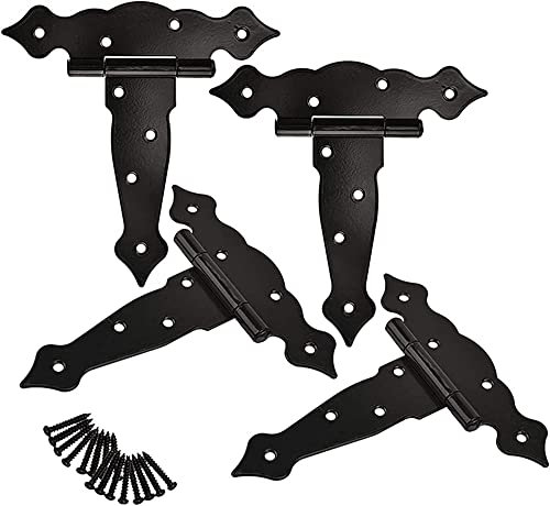 4pc 6 Inch T-Shaped Flower Hinge, Slotted Bearing Door Paint Hinge for Wood Fence Decoration Classic Hinge with Screws Hinges