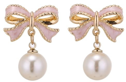 Silver Bow Earrings For Women Pearl Earrings Drop Rose Gold Studs Dainty Silver Dangling Christmas Teenager Gifts Stud For Girls