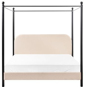 Himmelbett Metall Bouclé beige mit Lattenrost 160x200 cm modern Dannemois