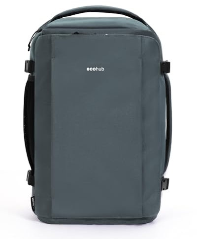 ECOHUB for Ryanair Cabin Bags 40x20x25, 20L Underseat Carry on Backpack with 14” Laptop Compartment, Water-resistant Travel Hand Luggage Bag, Recycled Rucksack with Anti-theft Pocket,Grey