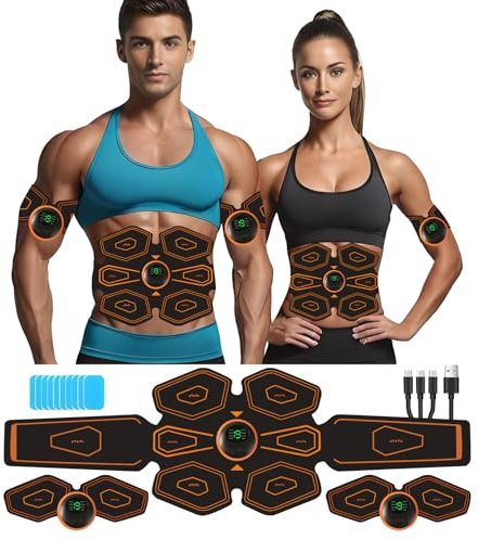 AILEDA EMS Elektrische Muskelstimulation,EMS Bauchmuskeltrainer, 8 Modi & 19 Intensitäten, USB Wiederaufladbar EMS Bauchtrainer Ganzkörper ABS/Bauch/Arm/Bein/Po Trainer