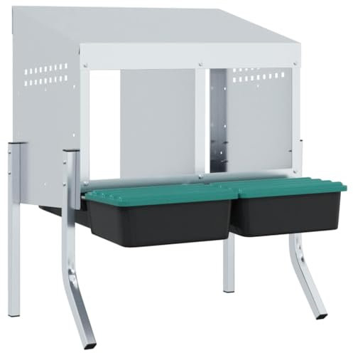 vidaxl chicken nesting box 2 compartments - galvanized steel - customizable height - effortless cleaning - secure egg collection - for poultry farming - indoor/outdoor use
