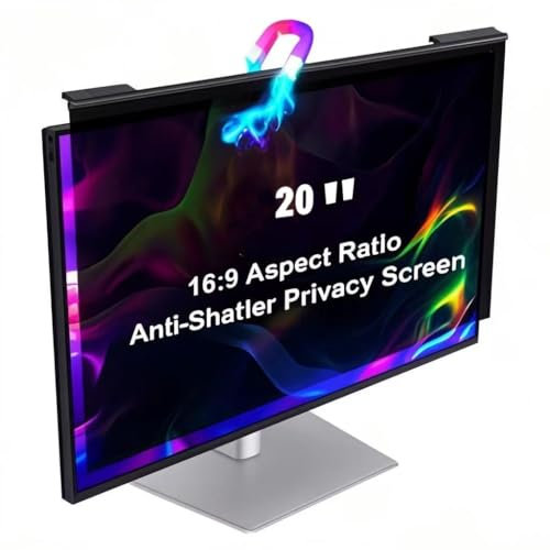 Hoktods Magnetic Hanging Computer Privacy Screen Filter 20 Inch, Removable Aluminum Alloy Privacy Shield for 16:9 Widescreen Monitor, Eye Protection Anti Glare Blue Light Filter