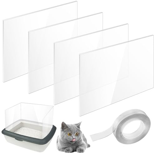 Katzentoilette Pee Shields 30x40cm: 4 Stück Spritzschutz Für Katzentoilette mit 1 Rolle Nanoband, Katzentoilettengehäuse Kätzchenzubehör Katzentoiletten-Abschirmungen Offene Oberseite Katzenklo Pinkel