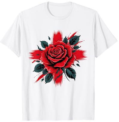 St Georges Day Costume Idea Kids Women English Flag Rose T-Shirt