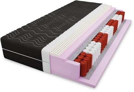 4ALL HOME Taschenfederkernmatratze M13 H2/H3 mit Latex & Komfortschaum – 7-Zonen Matratze orthopädisch - Beidseitig nutzbar - Abnehmbarer Bezug - Hypoallergen (Bezug: Schwarz, 160x200cm)