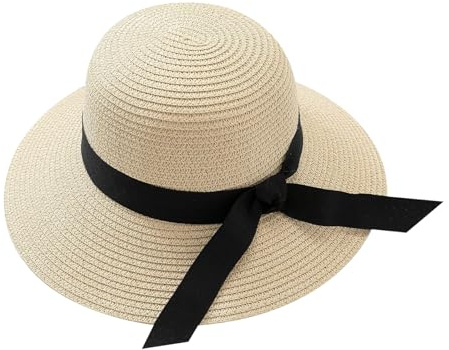 MLPKOI 1 Pcs Sombreros de Paja para Mujer, Protección Sombreros Plegable Visera para el Sol Playa, Respirable Sombrero Playa, Sombrero ala Ancha de Paja Viaje