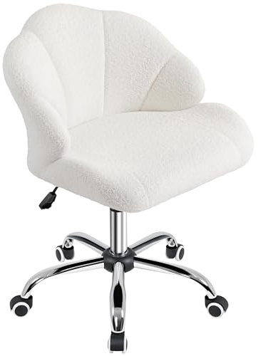 Yaheetech Homeoffice Stuhl, Schminkstuhl, Schreibtischstuhl höhenverstellbar Drehstuhl, Bürosessel in Muschelform, Bürostuhl mit Rollen, Samtstuhl bis 136 kg Belastbar (Boucle, Schneeweiß)