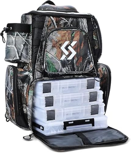 yun nong Waterproof Fishing Tackle Backpack with 4 Removable Tackle Trays & Rain Cover,Large Capacity Tackle Storage Bags for Freshwater/Saltwater Fishing,Camping,Hiking(Camo Design)