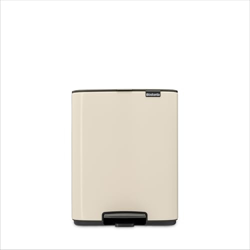 Brabantia Bo Pedal Bin 12L (Soft Beige), Soft Closing Waste Bin with Light Pedal Operation, Easy to Clean Removable Plastic Inner Bucket with Free PerfectFit Rubbish Bags Included